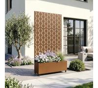 casa.pro Cloison de Séparation Aaskis 190 x 82 x 38 cm avec Bac à Fleurs Paravent Clôture avec Jardinière pour Extérieur Intérieur Jardin Terrasse Brise-Vue sur 4 roulettes Acier Galvanisé Marron