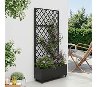 casa.pro] Cloison de Séparation avec Bac à Fleurs pour Extérieur Intérieur Brise-Vue Pare-Vent Paravent avec Motif de Losanges Jardin Terrasse Salon Bureau Acier Galvanisé 190 x 82 x 38 cm Noir