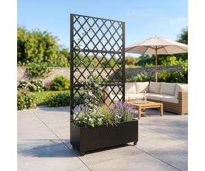 casa.pro] Cloison de Séparation avec Bac à Fleurs pour Extérieur Intérieur Brise-Vue Pare-Vent Paravent avec Motif de Losanges Jardin Terrasse Salon Bureau Acier Galvanisé 190 x 82 x 38 cm Noir
