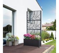casa.pro Cloison Surnskoki avec Bac à Fleurs Paravent Clôture avec Jardinière pour Extérieur Intérieur Jardin Terrasse Brise-Vue avec 4 roulettes Acier Galvanisé 190 x 82 x 38 cm Noir