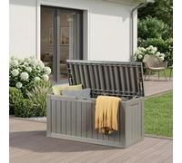 casa.pro Coffre de Rangement de Jardin Vades Couvercle avec Vérin à Gaz pour Stocker Coussins Matelas Capacité 300 L Poigées Latérales Extérieur Terrasse 117 x 47 x 59 cm Gris Clair Effet Bois