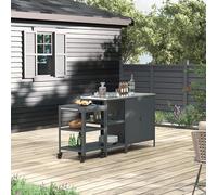 casa.pro Ensemble de 3 Meubles Outdoor Armoire avec Étagère d'Extérieur et Chariot de Service pour Barbecue Desserte 4 Crochets Plan de Travail Résistant aux Intempéries Acier Gris Foncé Mat