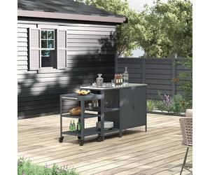 casa.pro Ensemble de 3 Meubles Outdoor Armoire avec Étagère d'Extérieur et Chariot de Service pour Barbecue Desserte 4 Crochets Plan de Travail Résistant aux Intempéries Acier Gris Foncé Mat