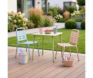 casa.pro Ensemble de Table et 2 Chaises pour Enfants Extérieur Intérieur Jardin Résistant Bords Arrondis Pieds Antidérapants pour Manger Jouer Acier Bleu Ciel Rose Pêche Vert Sauge