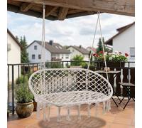 casa.pro Fauteuil Suspendu Kailua Balancelle pour 2 Personnes avec Large Assise 135 x 129 x 65 cm Tressé Style Bohème Indoor Outdoor Capacité de Charge 200 kg Blanc Crème