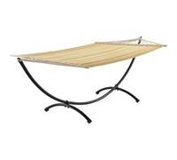 [casa.pro] Hamac avec Cadre Coton Polyester Métal Fritté Beige Noir 200/220 x 150 cm G