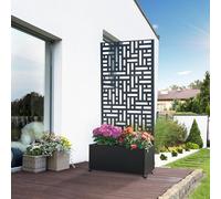 casa.pro Jardinière Brise-Vue avec 4 roulettes Dont 2 avec Freins Cloison de Séparation Paravent avec Bac à Fleurs Acier Galvanisé 190 x 82 x 38 cm Noir