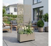casa.pro Jardinière Brise-Vue Bernalda 190 x 82 x 38 cm Beige Ail | avec Roulettes Cloison de Séparation Paravent avec Bac à Fleurs Résistant aux UV et Intempéries Élégant Acier