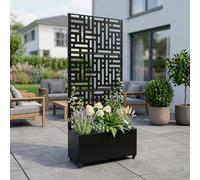 casa.pro Jardinière Brise-Vue Bernalda 190 x 82 x 38 cm Noir | avec Roulettes Cloison de Séparation Paravent avec Bac à Fleurs Résistant aux UV et Intempéries Élégant Acier