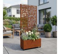 casa.pro Jardinière Brise-Vue Bernalda 190 x 82 x 38 cm Rouille | avec Roulettes Cloison de Séparation Paravent avec Bac à Fleurs Résistant aux UV et Intempéries Élégant Acier Corten