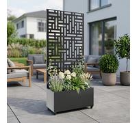 casa.pro Jardinière Brise-Vue Bernalda 90 x 82 x 38 cm Gris Anthracite | avec Roulettes Cloison de Séparation Paravent avec Bac à Fleurs Résistant aux UV et Intempéries Élégant Acier 1