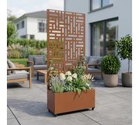 casa.pro Jardinière Brise-Vue Bernalda avec roulettes Cloison de Séparation Paravent avec Bac à Fleurs Résistant aux UV et Intempéries Élégant Acier 190 x 82 x 38 cm Marron