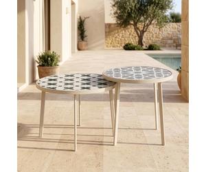 casa.pro Lot de 2 Tables d'Appoint d'Extérieur Faeto Résistant Champagne