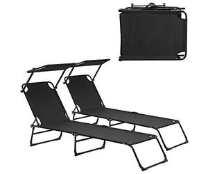 casa.pro Lot de 2 Transats avec Pare-Soleil Chaise Longue Pliable Inclinable Réglable en 5 Positions Bain de Soleil Stylé avec Anses de Transport Capacité de Charge 110 kg Acier Polyester Noir