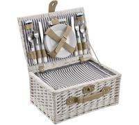 [casa.pro] Panier de pique-nique pour 4 personnes Incl. vaisselle, couverts, sac isotherme et verres - blanc