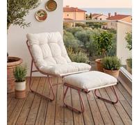 casa.pro Salon de Jardin 2 Pièces Malmö Terracotta Beige | avec 1 Fauteuil et 1 Repose-Pieds avec Coussin Rembourré Confortable Résistant aux Intempéries Extérieur Terrasse Balcon
