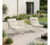 casa.pro Salon de Jardin 3 Pièces Malmö avec Table Basse et 2 Fauteuils avec Coussins Rembourrés Confortables Résistant aux Intempéries pour Extérieur Terrasse Acier Beige