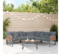 casa.pro Salon de Jardin 4 Pièces Table Basse avec Canapé Ensemble de Meubles Extérieur Résistant Mobilier Jardin Confortable Design Terrasse Patio Détente Acier SPC Polyester Gris Foncé Effet Rotin