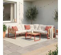 casa.pro Salon de Jardin 4 Pièces Table Basse Verre avec Canapé Ensemble de Meubles Extérieur Résistant Mobilier Jardin Confortable Design Terrasse Patio Détente Acier Polyester Rouge Beige