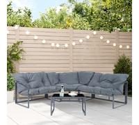casa.pro Salon de Jardin 4 Pièces Table Basse Verre avec Canapé Ensemble de Meubles Extérieur Résistant Mobilier Jardin Confortable Design Terrasse Patio Détente Acier Polyester Gris Foncé Noir