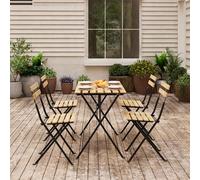 casa.pro Salon de Jardin avec Table à Manger 4 Chaises Pliantes Ensemble de Meubles d'Extérieur Terrasse Balcon Patio Capacité 110 kg par Chaise Acier Bois d'Acacia Noir Naturel