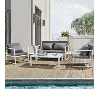 Salon de jardin Lerum table basse avec canapé et chaises blanc gris clair [casa.pro]