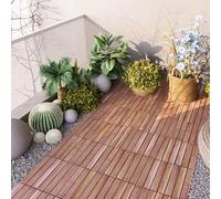 casa.pro Set de 10 Dalles en Bois avec 6 Lattes Décoratives Carreaux à Clipser Résistants pour Terrasse Balcon Jardin Sauna Piscine Bois d'Acacia Surface Totale 0,9 m² Naturel