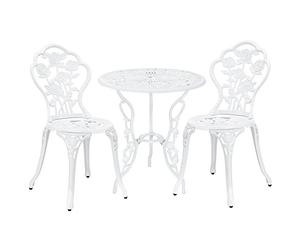 casa.pro Set de Bistrot Style Vintage Ensemble de Table et de Chaises de Jardin Terrasse Patio Stable Résistant aux Intempéries Design Classique en Fonte Aluminium Blanc