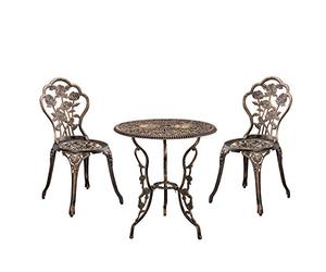 casa.pro Set de Bistrot Style Vintage Ensemble de Table et de Chaises de Jardin Terrasse Patio Stable Résistant aux Intempéries Design Classique en Fonte Aluminium Effet Bronze