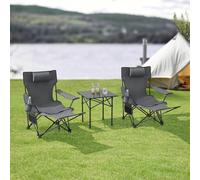 casa.pro Set de Table et 2 Chaises de Camping Pliantes d'Extérieur Siège Confortable avec Dossier Réglable Appuie-Tête Repose-Pieds Porte-Gobelet pour Festival Pêche Pique-Nique Plage Acier Gris