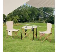 casa.pro Set de Table et 2 Chaises de Camping Pliantes Ensemble de Mobilier d'Extérieur Chaise de Plage Siège Léger Confortable avec Porte-Gobelets et Poche pour Festival Pêche Pique-Nique Acier Beige