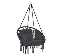 casa.pro Siège Rond avec Coussin Hamac Chaise Suspendue à Franges Jusqu'à 150kg avec 4 Cordes d'attache pour Intérieur Extérieur Diamètre d'Assise 60 cm Noir
