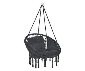 casa.pro Siège Rond avec Coussin Hamac Chaise Suspendue à Franges Jusqu'à 150kg avec 4 Cordes d'attache pour Intérieur Extérieur Diamètre d'Assise 60 cm Noir
