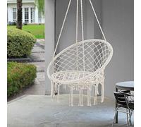 casa.pro Siège Rond Hamac Chaise Suspendue à Franges Jusqu'à 100 kg avec 4 Cordes d'attache pour Intérieur Extérieur Diamètre d'Assise 60cm Crème