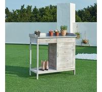 casa.pro Table de Rempotage avec Armoire Étagères de Rangement Meuble de Jardinage pour Plantation Établi de Jardin avec Tiroir Sapin Acier Galvanisé 98 x 48 x 94 cm Gris
