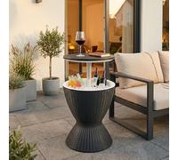 casa.pro Table Glacière avec Plateau Relevable Table de Jardin avec Bassine à Glaçons 30L Boissons Fraîches Hauteur Réglable Plastique Aluminium Ø 49 cm Noir