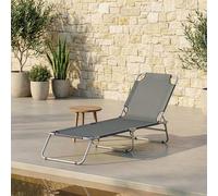casa.pro] Transat Chaise Longue Inclinable Réglable en 5 Positions Bain de Soleil Design avec Anses de Transport Capacité de Charge 110 kg Acier Polyester Argenté Mat Gris Foncé