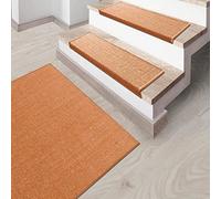 casa pura Kit de 15 Marchettes Escalier Sisal 100% Naturel,Tapis d'escalier Antidérapant,Bordure en Coton,Protection élégante pour l'escalier,Nez de Marche escalier, Sylt Terra 24x65 cm Rectangulaire