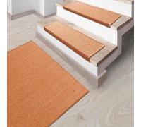 casa pura Marchette d'Escalier en Sisal Naturel - Tapis de marche Antidérapant Bordure en Coton - Protection Élégante Durable pour Marches - Nez de marche escalier (Sylt Rectangulaire 24x65 cm, Terra)