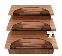 casa pura Tapis d’Escalier Antidérapant, Marchettes avec Bande Adhésive, Protection Robuste pour Escaliers, Revêtement Résistant Certifié Oeko-Tex (Veneto Marron Lot de 15 Pièces Demilune 23,5x65 cm)