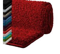 casa pura Tapis de bain antidérapant - Tapis de bain absorbants, Shaggy - Épaisseur haute et douce en 16 tons couleur unie et différentes dimensions - 60 x 100 cm - Rouge