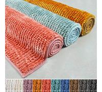 casa pura Tapis de bain en chenille - 50 x 80 cm - Rouge melon - Antidérapant - Lavable et passe au sèche-linge - Doux - Pour salle de bain et douche