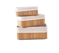 Casa Shop Lot de 3 paniers de rangement en bambou avec doublure en tissu naturel pour armoires et étagères, salle de bain