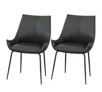 Casa Vital PERFINA Lot de 2 chaises de salle à manger en cuir de vachette véritable - Facile à nettoyer et à entretenir - Structure en métal revêtu par pulvérisation - Charge maximale : 120 kg - Noir
