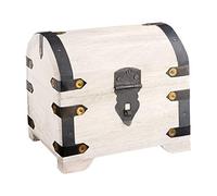 Casa Vivente Coffre au trésor avec Armatures métalliques - Coffret Rustique et Vintage - Boîte à Bijoux - Tirelire - Boîte de Rangement en Bois Blanc - Grande Taille : 14 x 11 x 13 cm