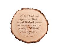 Casa Vivente Tranche de Tronc d'arbre avec Gravure Personnalisée, pour Le Pire et pour Le Meilleur, 2 Prénoms et 1 Date