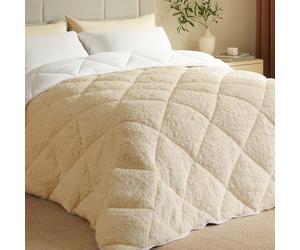 CASABEL Couette Sherpa 220x240 cm, 450 GSM Polaire Réversible - Face Sherpa Douillette ou Microfibre Fraîche - Respirante, Thermorégulatrice, Lavable