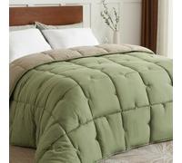CASABEL Couette Très Chaude 2 Personnes, 240x260cm, Vert Sauge et Kaki | Microfibre douce et respirante, Piquage diamant pour une chaleur homogène, Ultra Confortable, 700g/m², Lavable en machine