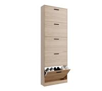CASABEL Meuble de Rangement à Chaussure 15 Paires - Armoire Etagere Grande Capacité pour Entree, Couloir - L60xP17xH180 cm - Bois Clair