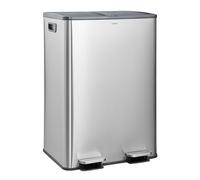 CASABEL Poubelle Cuisine Tri Sélectif 60L - 2 x 30 Litres, Double Compartiments 2x30L, Acier INOX Brossé, Poubelle Recyclage Rectangulaire à Pédales, Anti Traces, Anti Odeurs, Entreprise Française